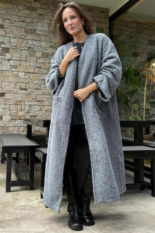 Norbury Japanese Duster Coat Grey Marl /10=